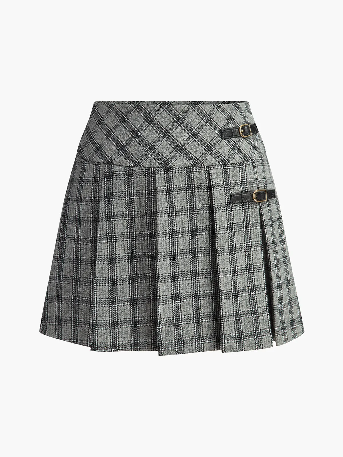 Checked Pleated Zipper Mini Skirt