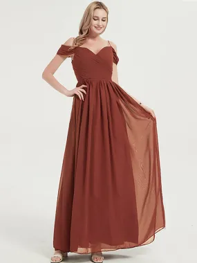 Cinnamon Rose Spaghetti Straps Pleated Chiffon Bridesmaid Dress