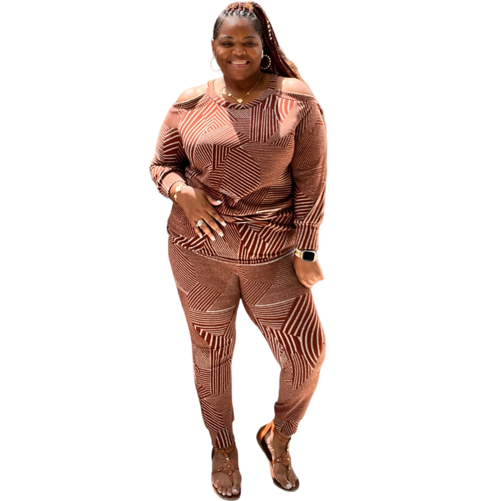 Classy Plus Size Cold Shoulder Jogger Set