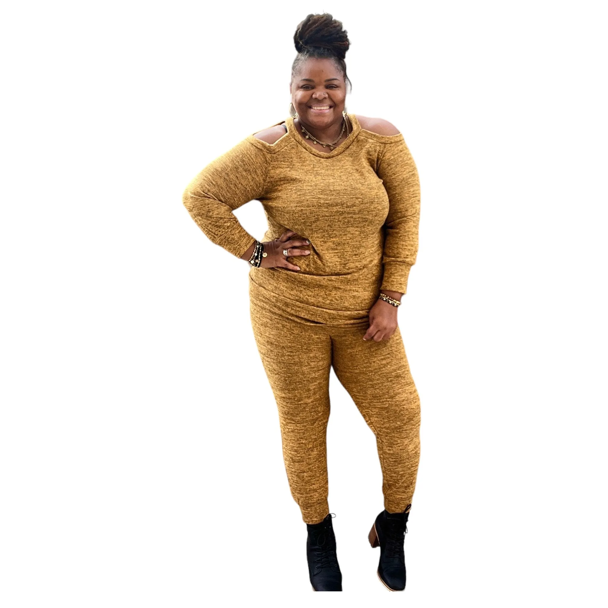 Classy Plus Size Cold Shoulder Jogger Set