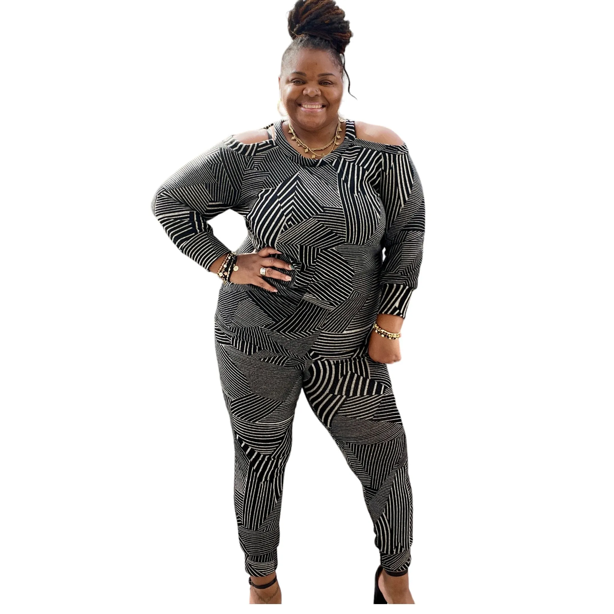 Classy Plus Size Cold Shoulder Jogger Set