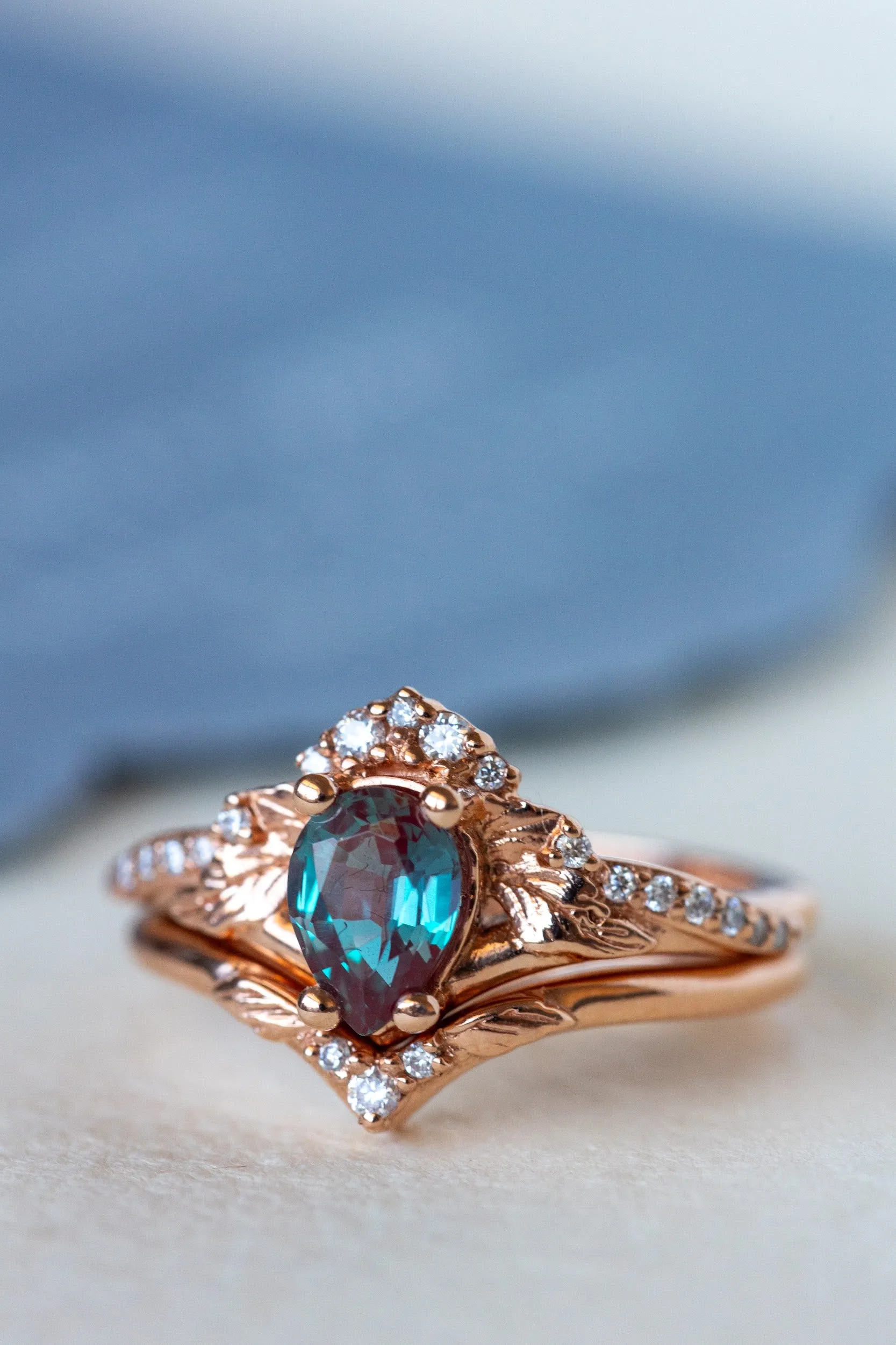 Colour changing alexandrite engagement ring, diamond crown proposal ring with lab created alexandrite / Amelia