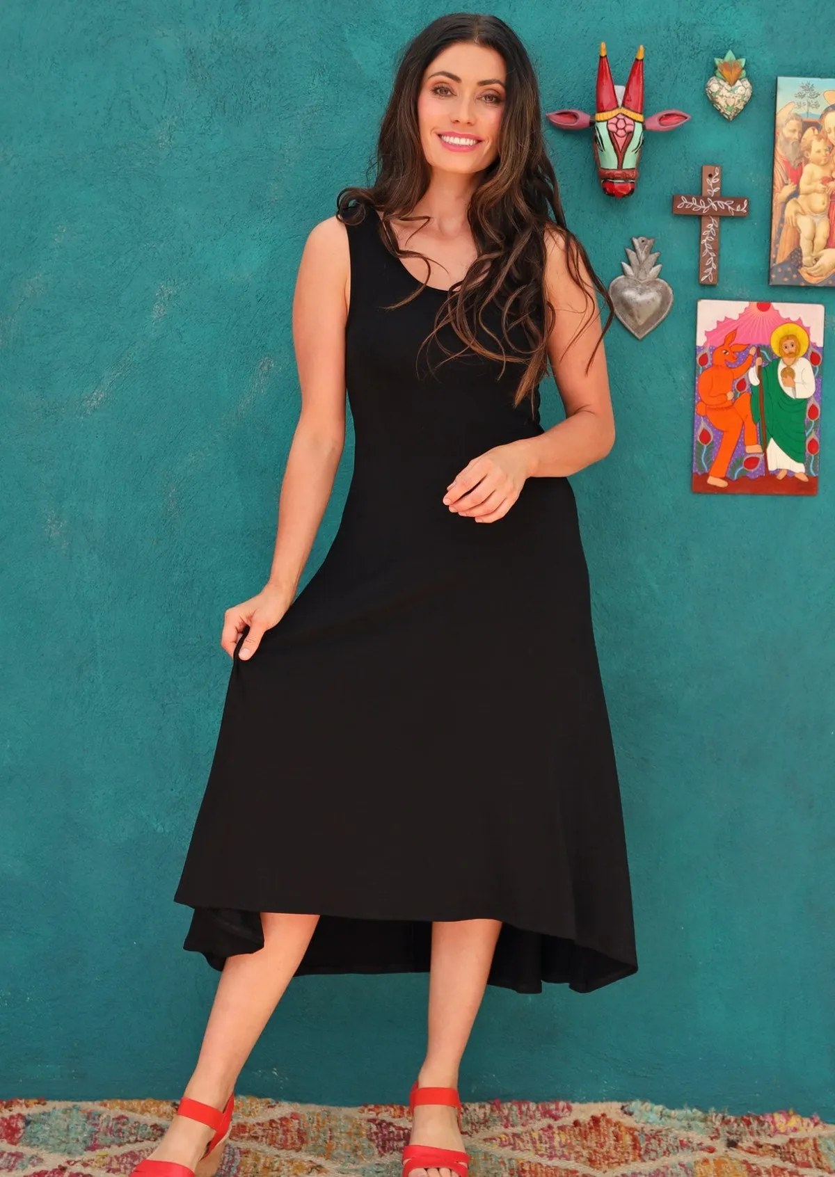 Concave Hem Dress Black