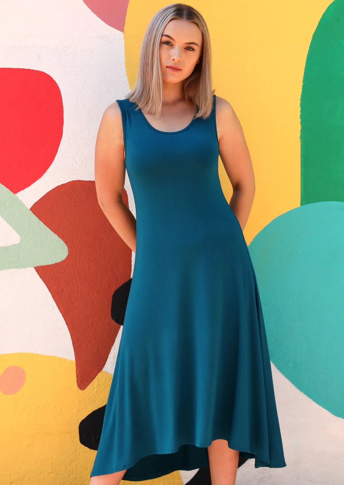 Concave Hem Dress Teal