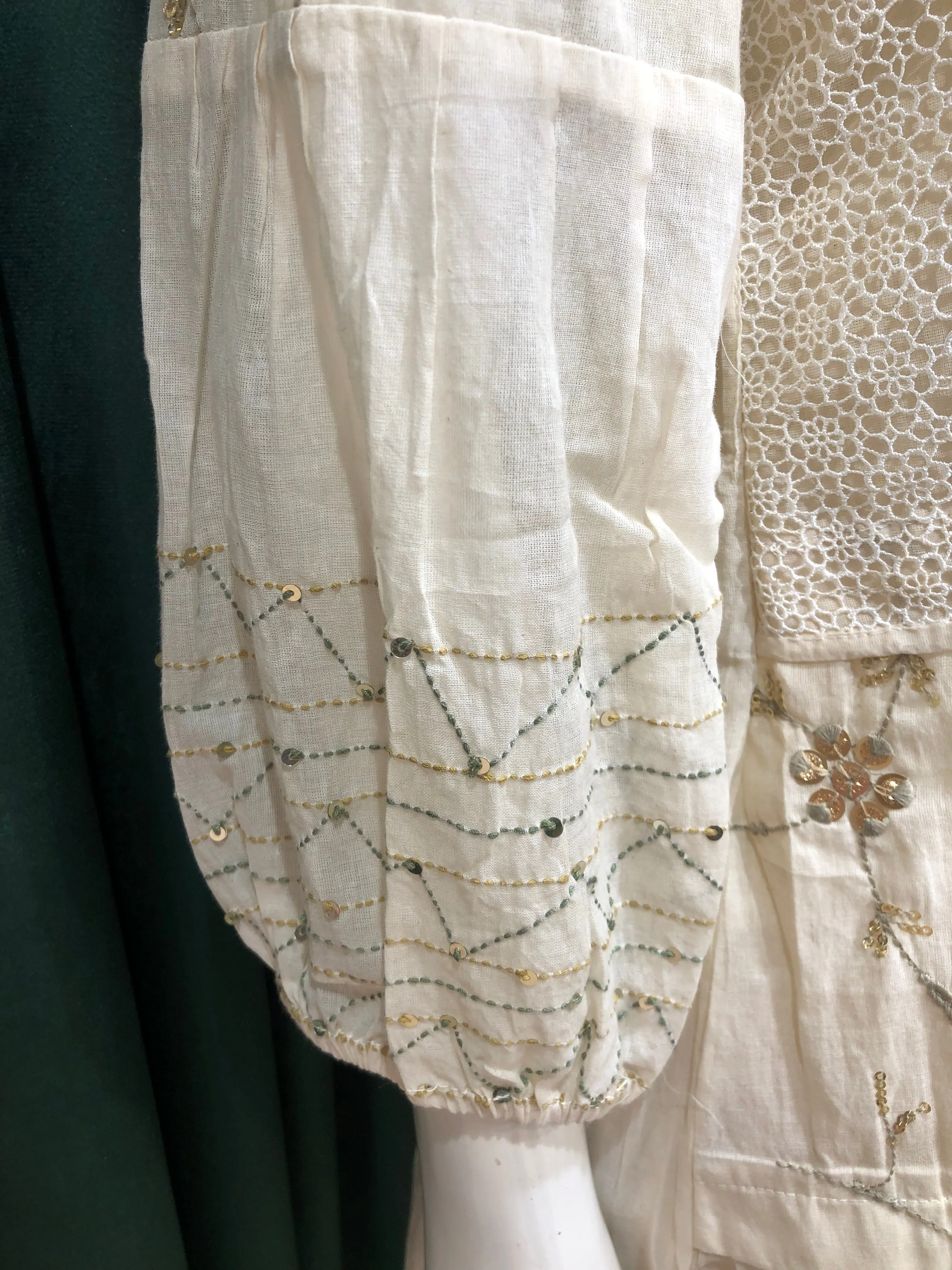 Cream Cotton Co ord Set With Sequins Work