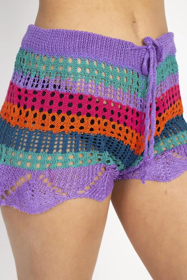 Crocheted Stripe Beach Shorts