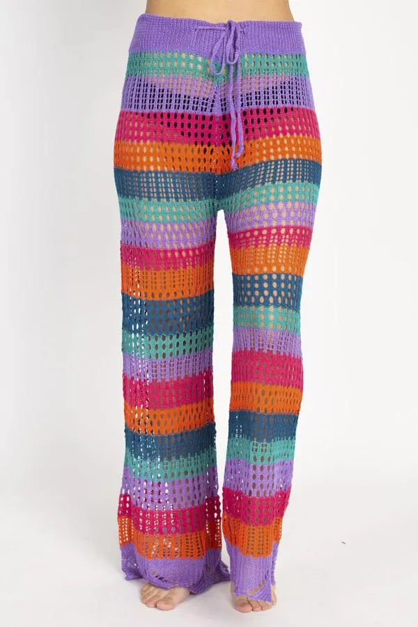 Crocheted Stripe Flare Beach Pants