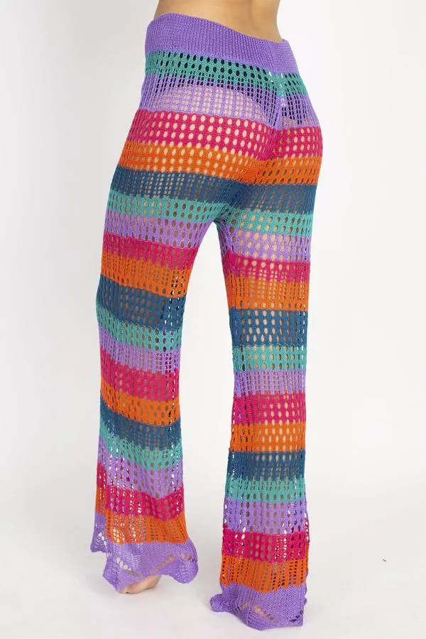 Crocheted Stripe Flare Beach Pants