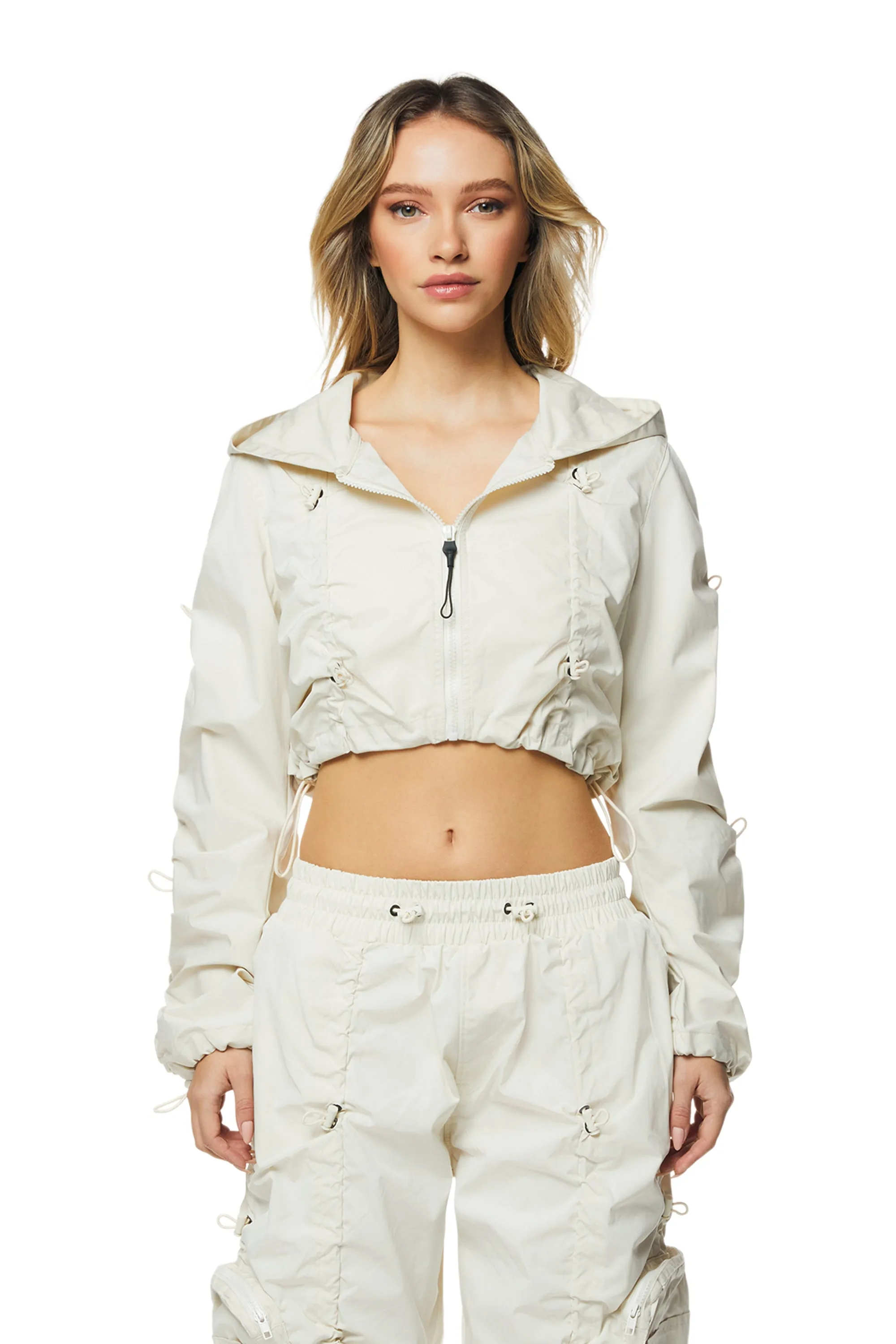 Cropped Full Zip Hoodie Jacket - Oatmeal