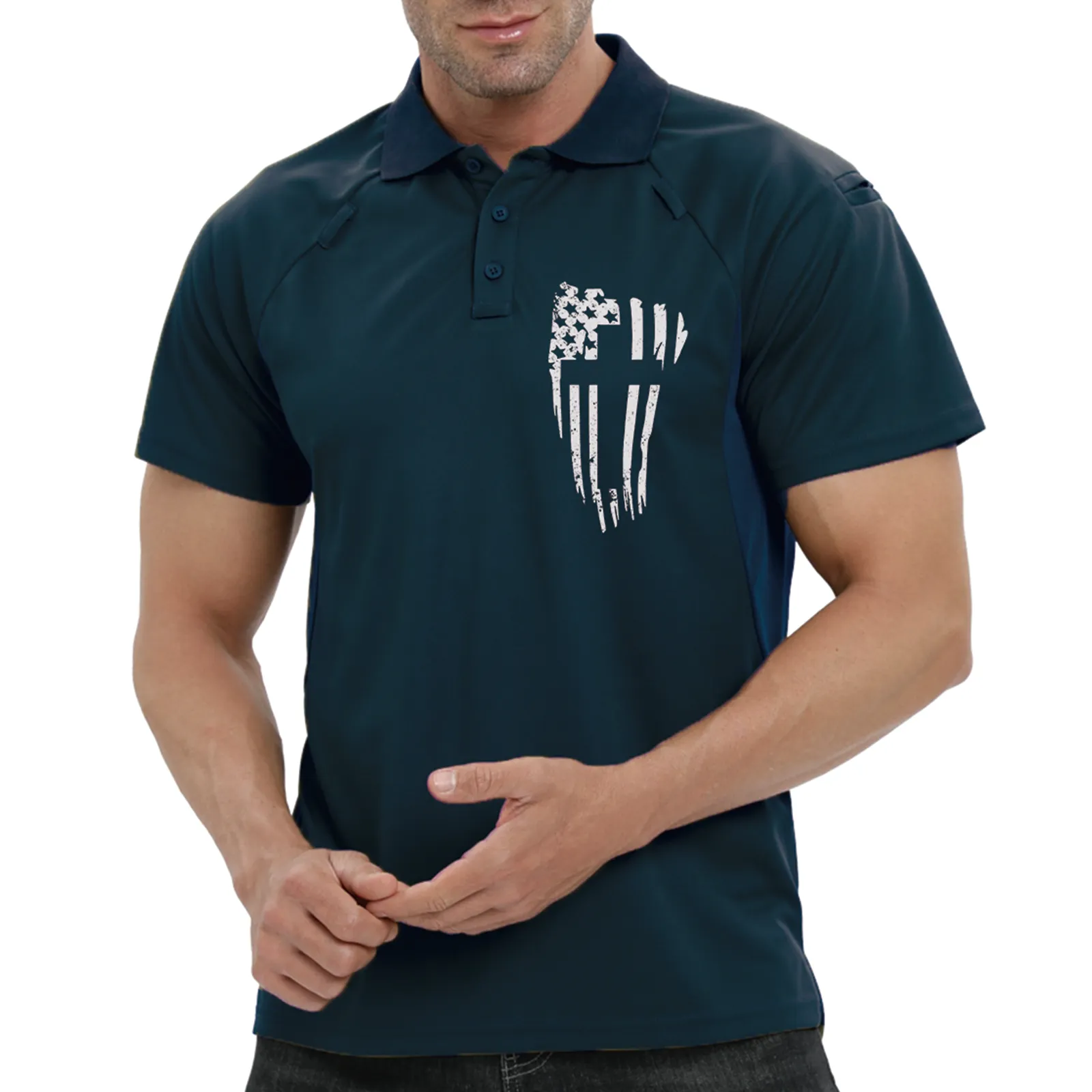 CROSS USA FLAGTACTICAL MULTIFUNCTION RAGLAN GRAPHIC SHORT SLEEVE POLO SHIRT