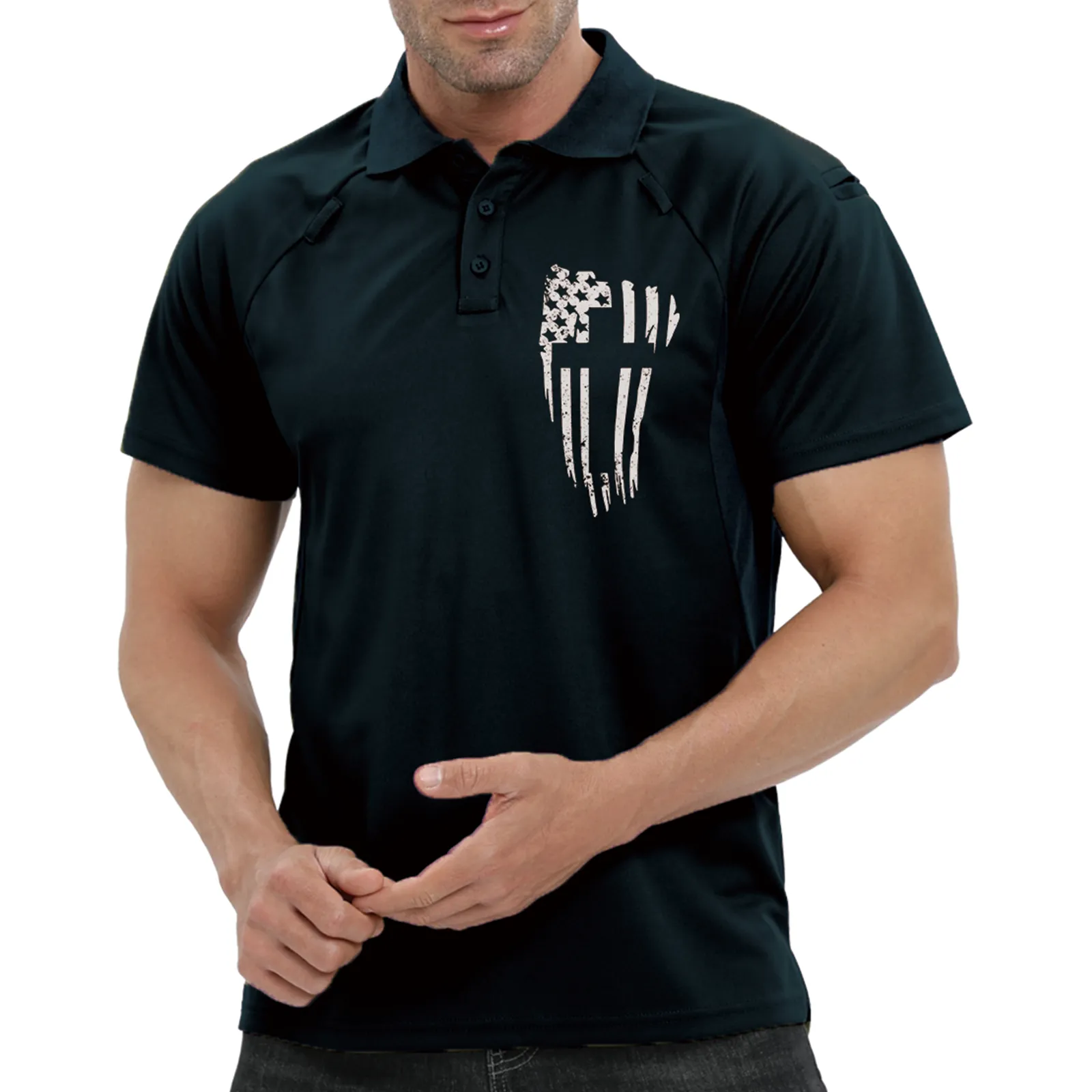 CROSS USA FLAGTACTICAL MULTIFUNCTION RAGLAN GRAPHIC SHORT SLEEVE POLO SHIRT