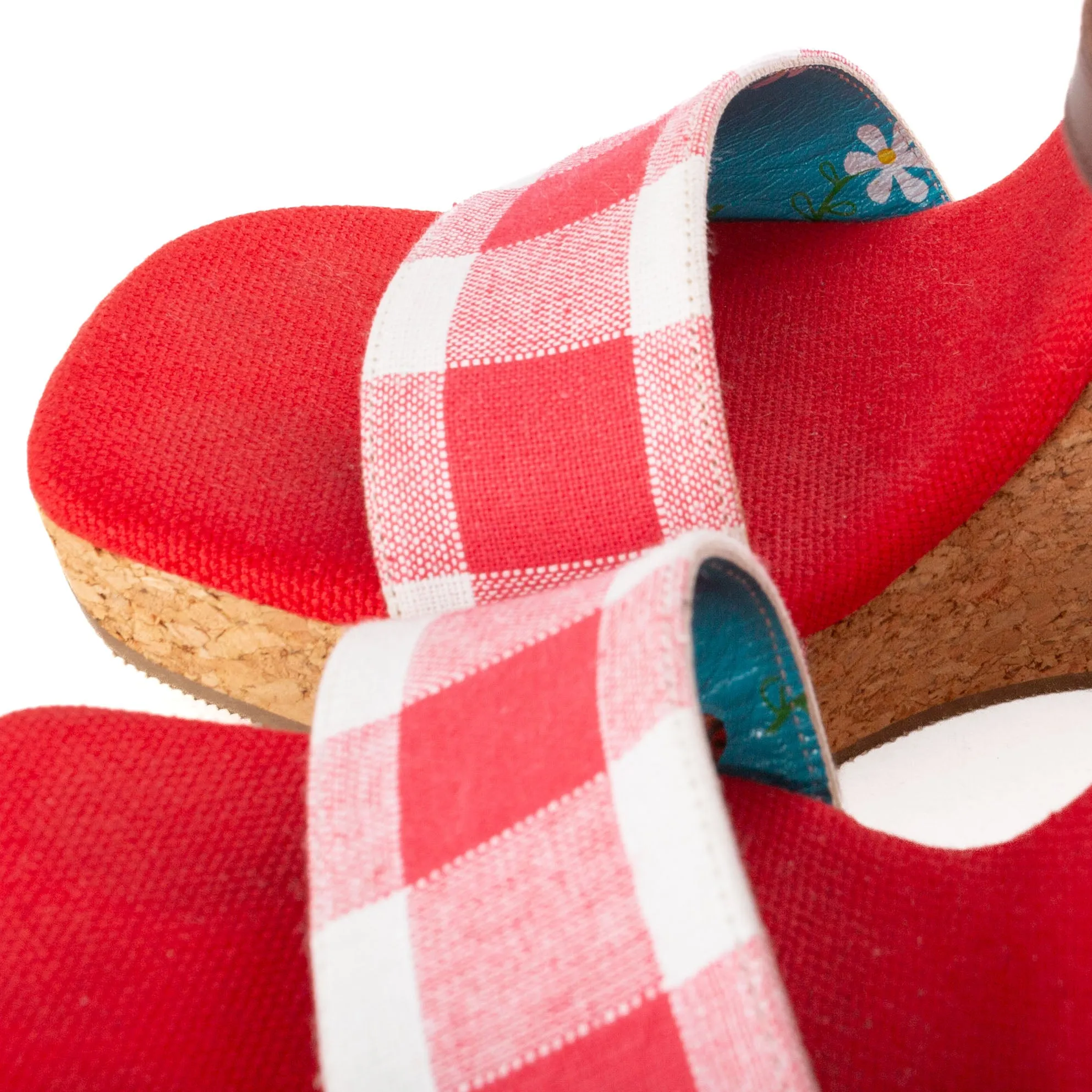 D&G 1990s Red and White Picnic Plaid Cork Wedge Sandals