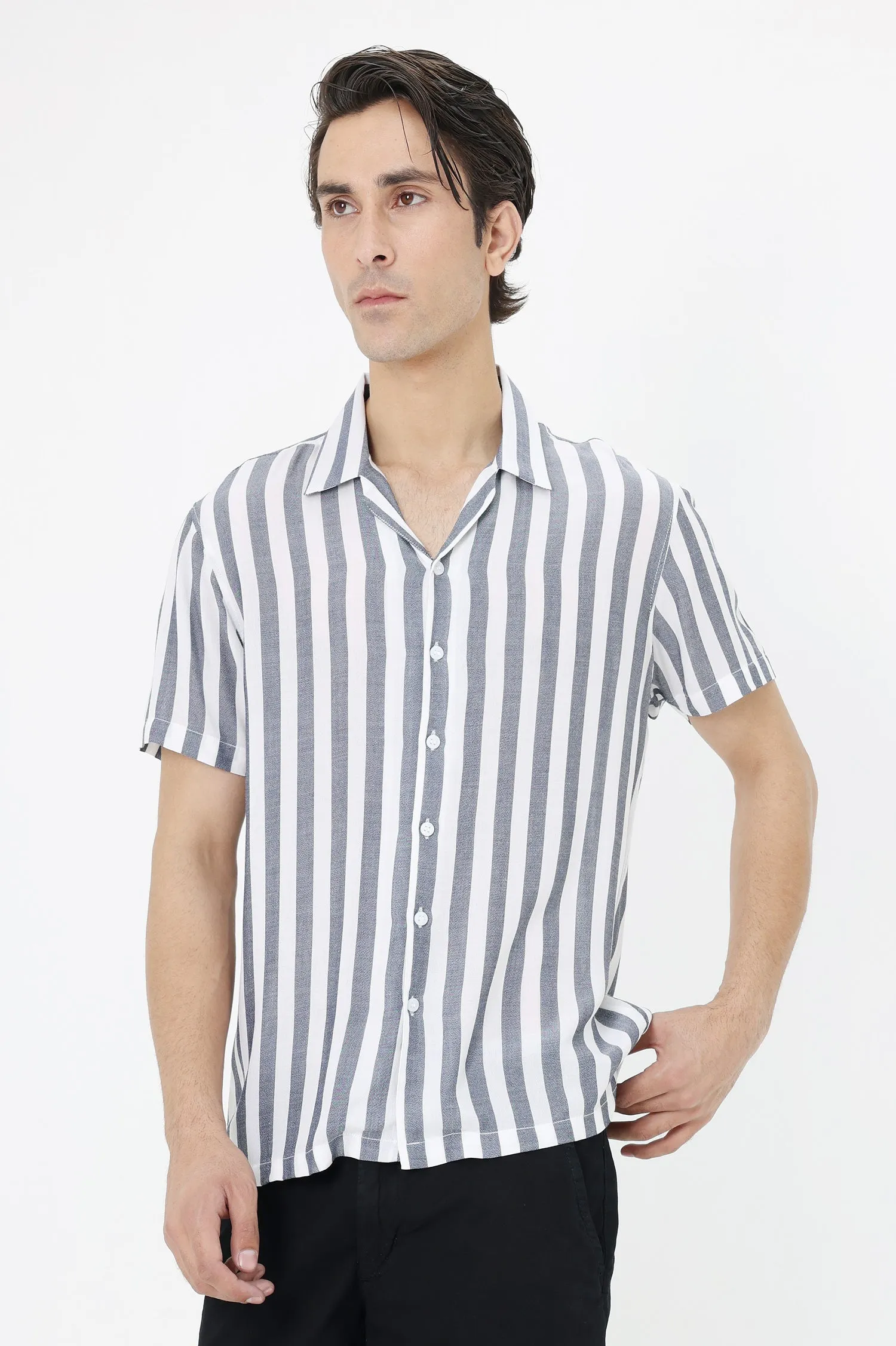 DAPPER STRIPE MEN'S SHIRT-GREY/WHT