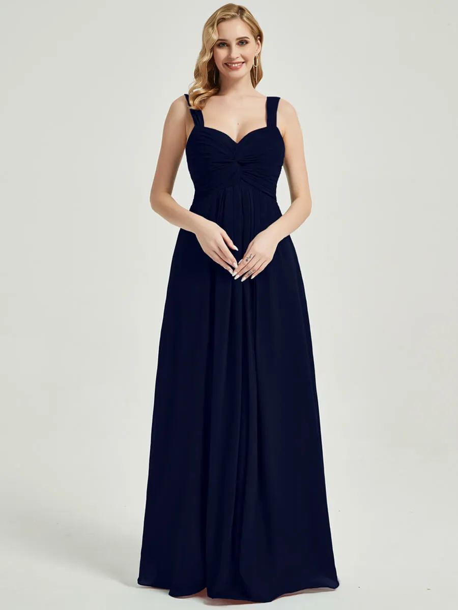 Dark Navy Sweetheart Straps A-Line Maxi Chiffon Bridesmaid Dress