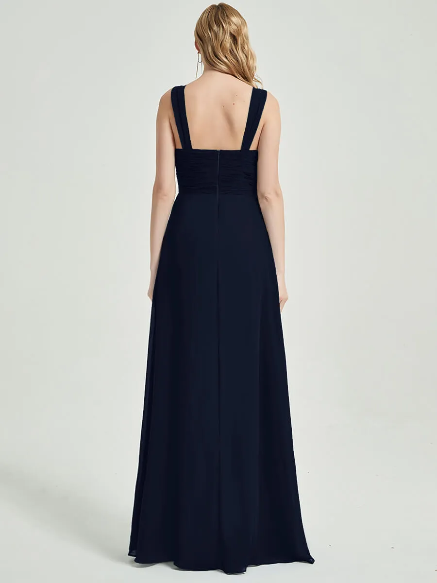 Dark Navy Sweetheart Straps A-Line Maxi Chiffon Bridesmaid Dress