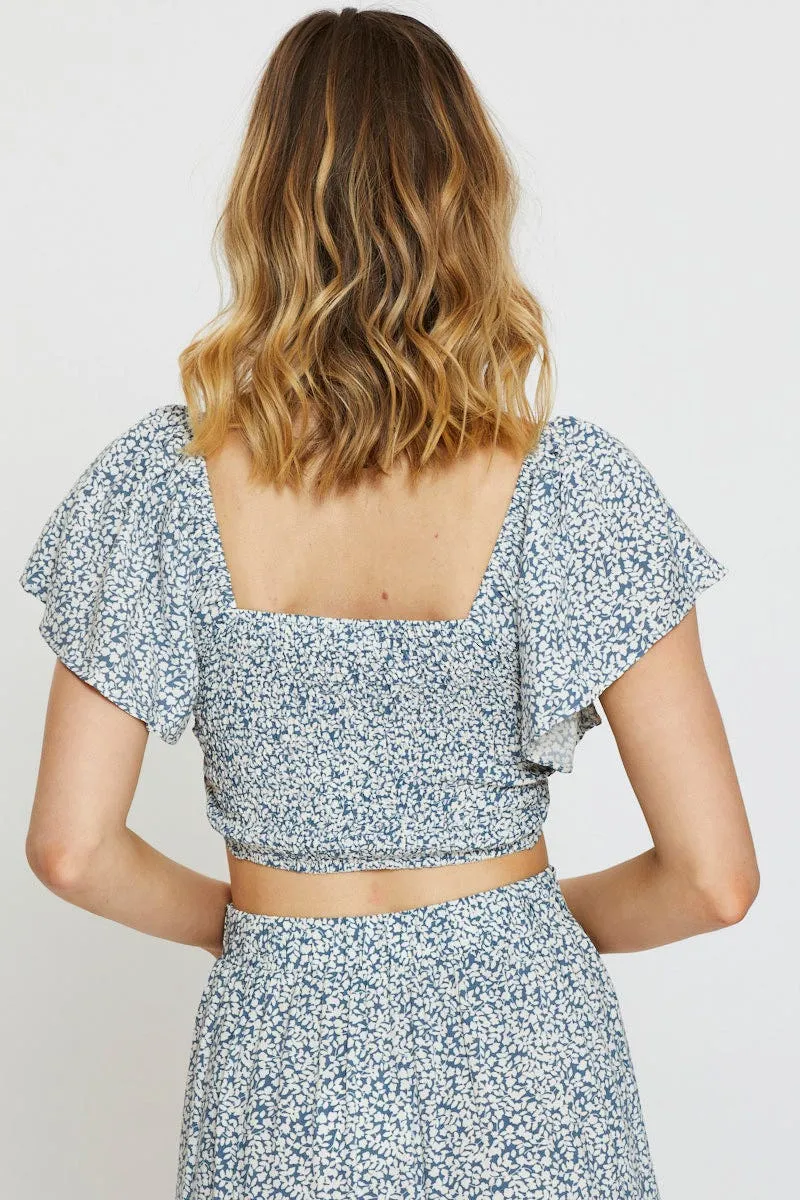 Ditsy Print Crop Top Short Sleeve