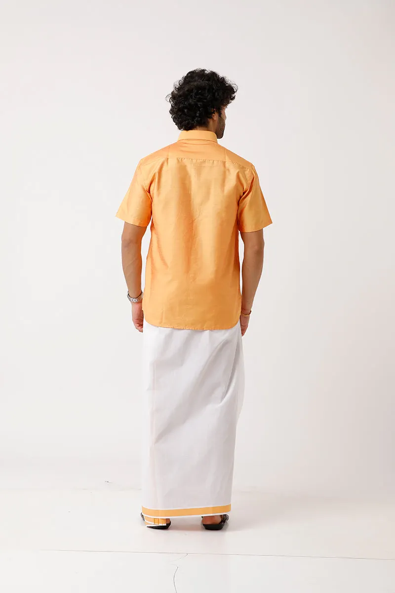 Divine - Golden Yellow Matching Shirt and Dhoti Set For Men | Uathayam