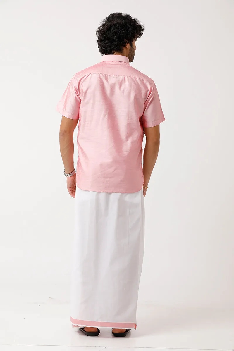 Divine - Pink Matching Shirt and Dhoti Set For Men | Uathayam