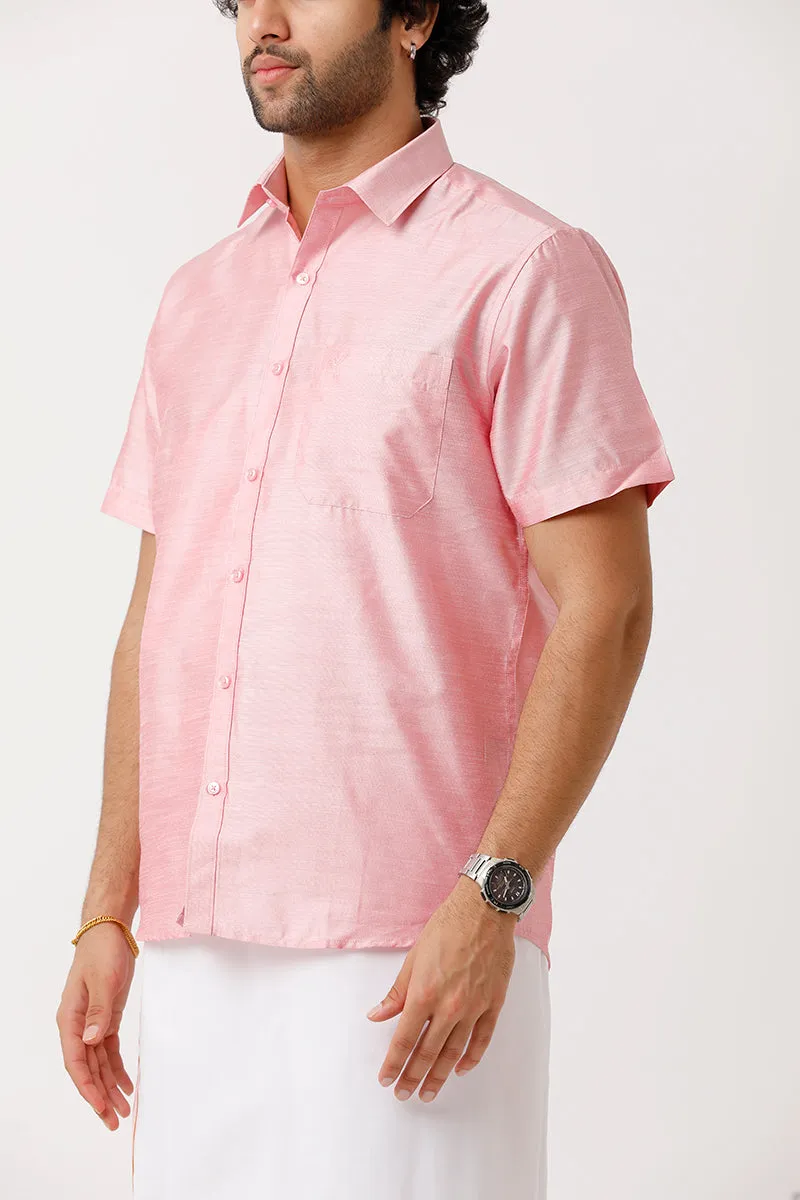 Divine - Pink Matching Shirt and Dhoti Set For Men | Uathayam