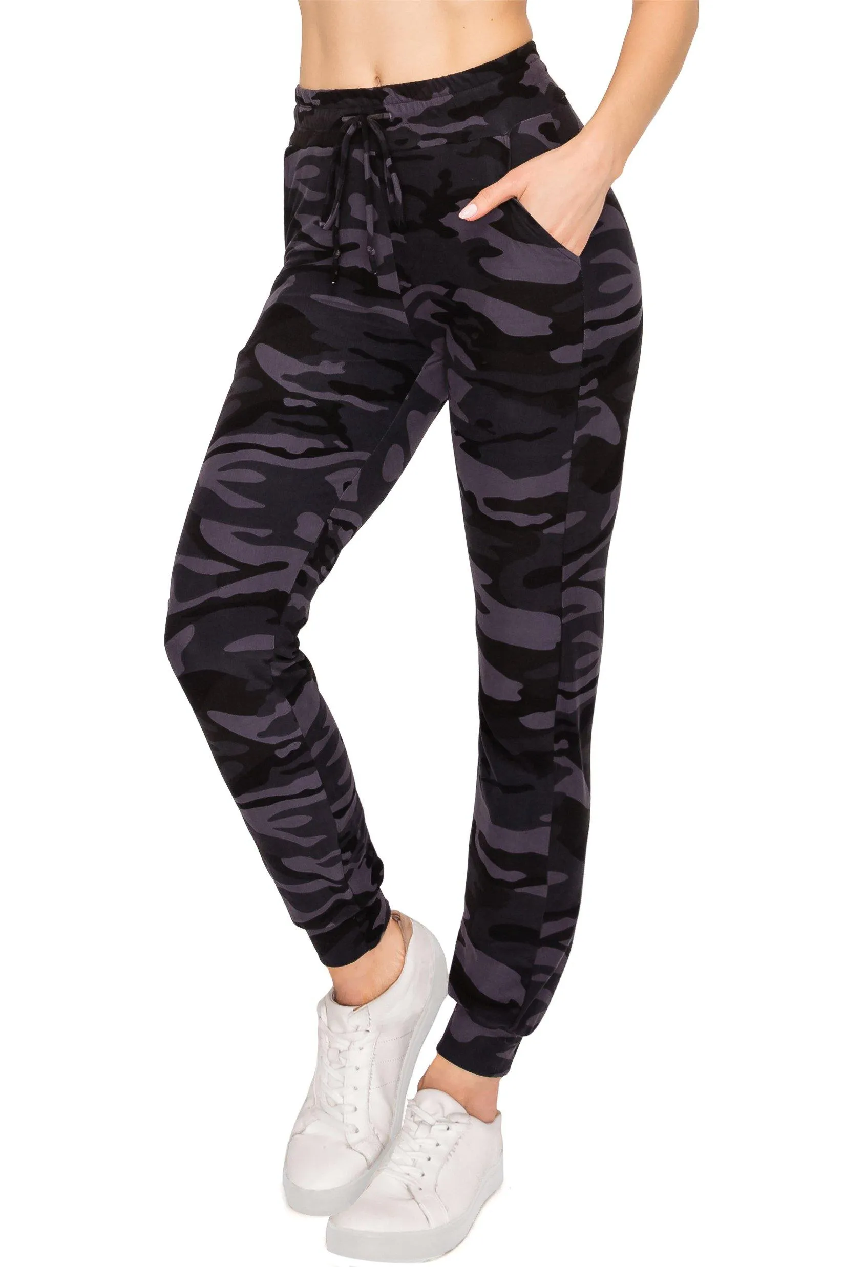 Drawstrings Jogger Sweatpants - Black Camo