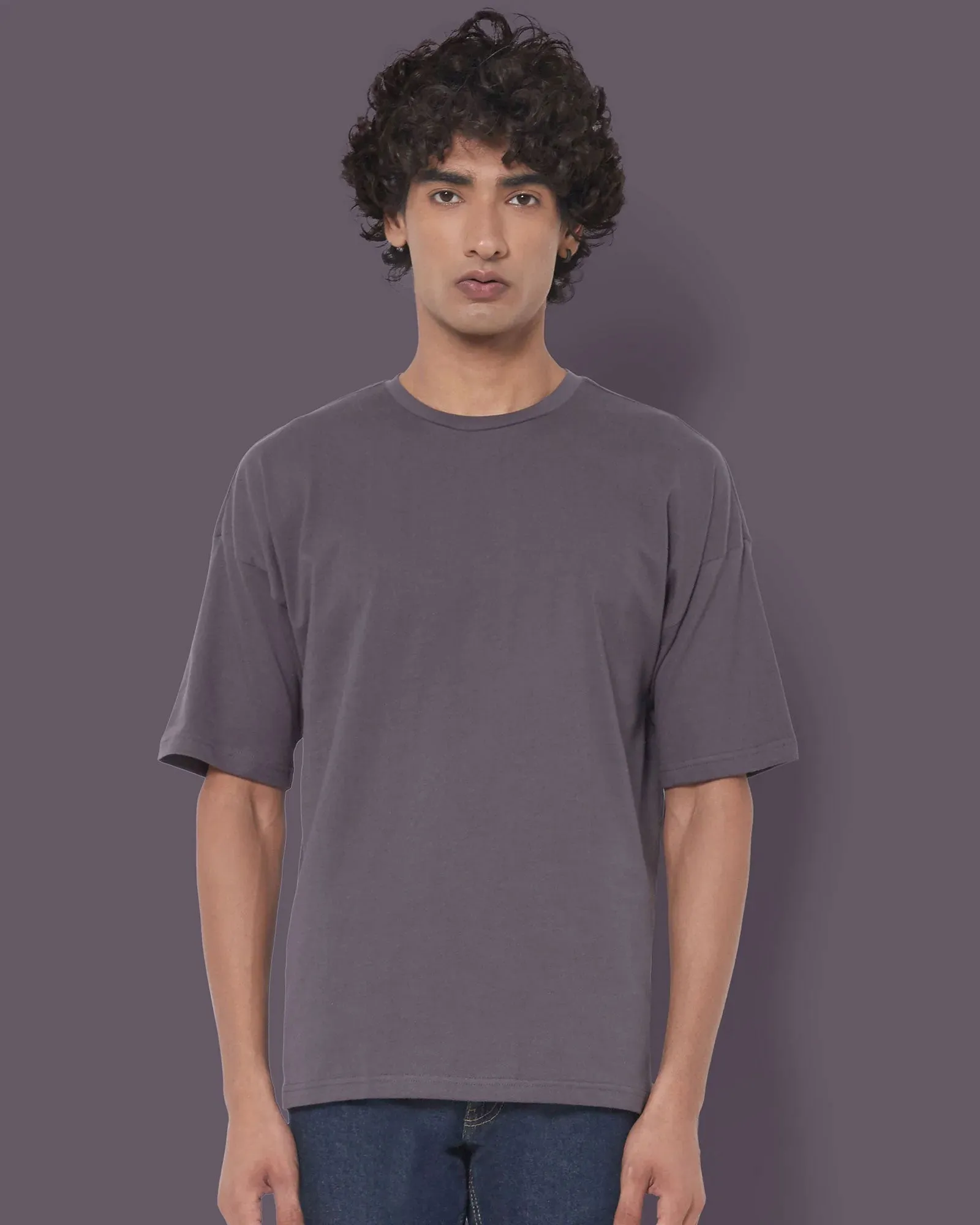 Drop Shoulder Crew Neck: Steel Grey