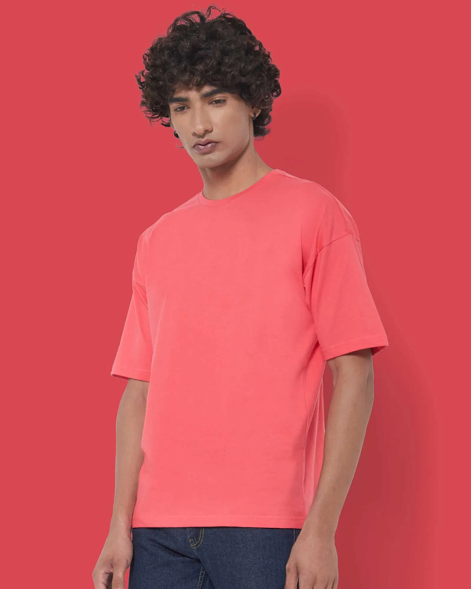 Drop Shoulder Crew Neck: Vermillion