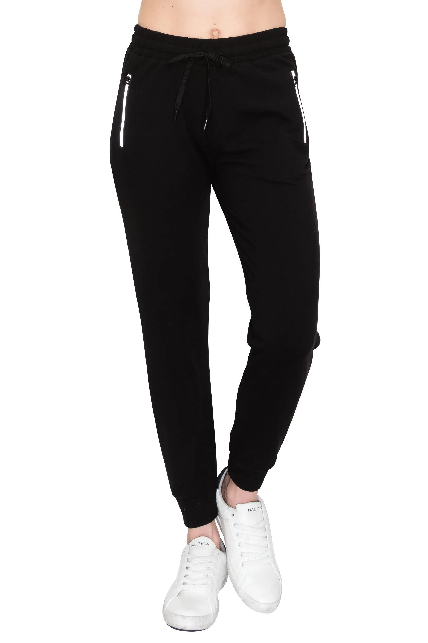 Fleece Jogger Sweatpants - Soft Stretch Warm Sweatpants with Pockets and Zipper Accents