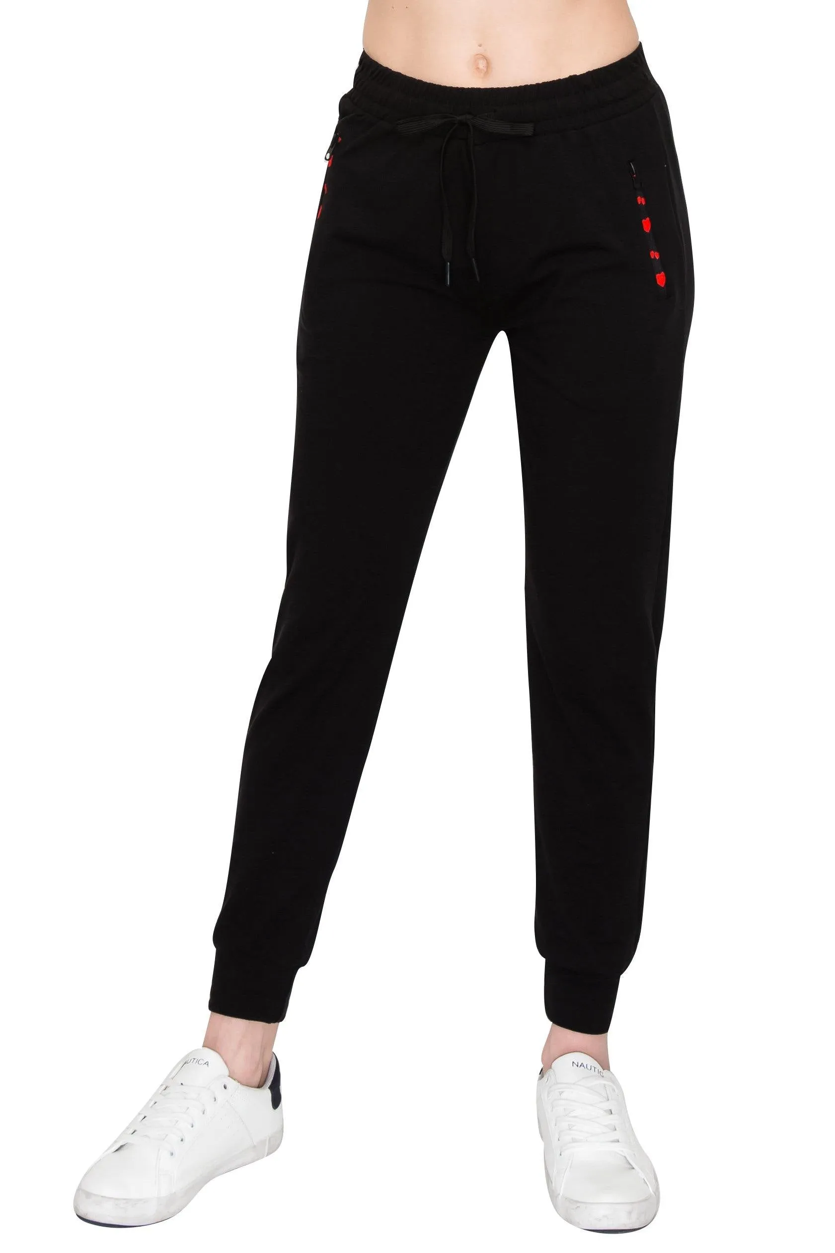 Fleece Jogger Sweatpants - Soft Stretch Warm Sweatpants with Pockets and Zipper Accents