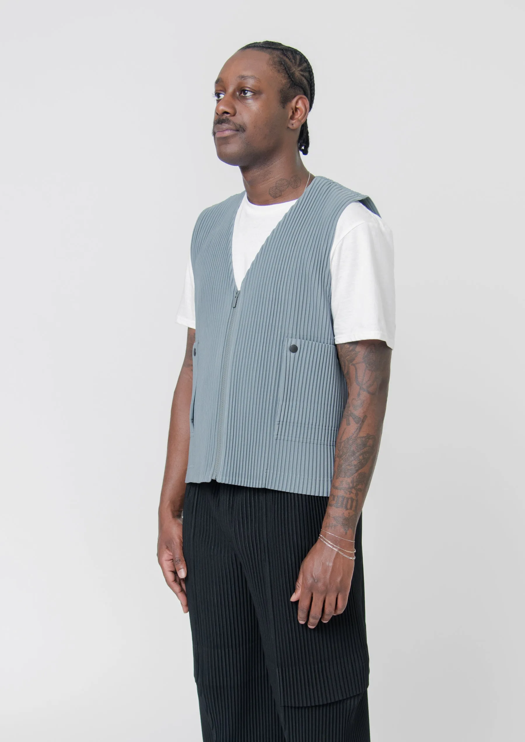 Flip Pleated Vest Moss Grey JE173-13