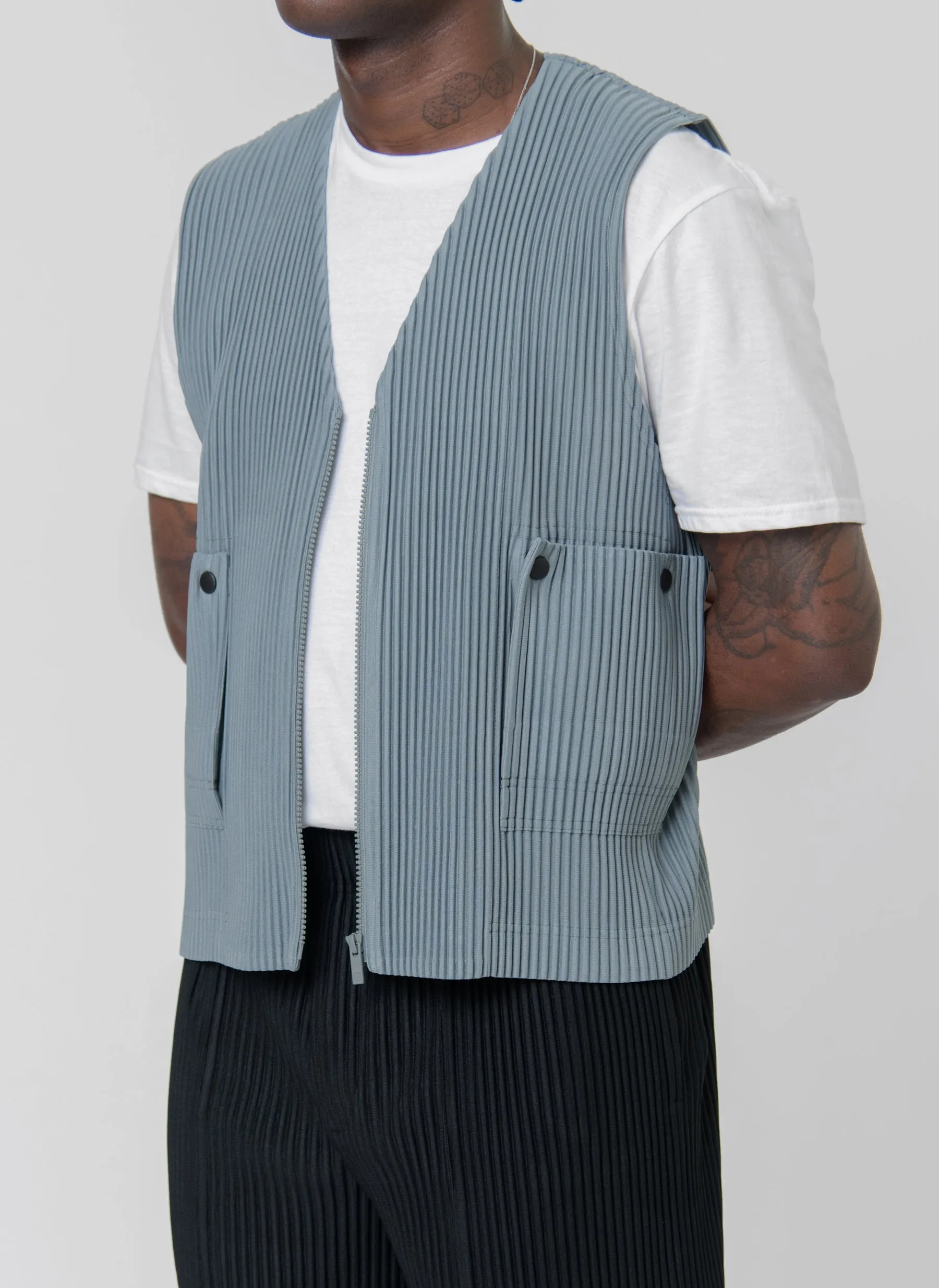 Flip Pleated Vest Moss Grey JE173-13