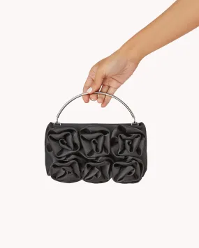 FLORA HANDLE BAG - BLACK SATIN