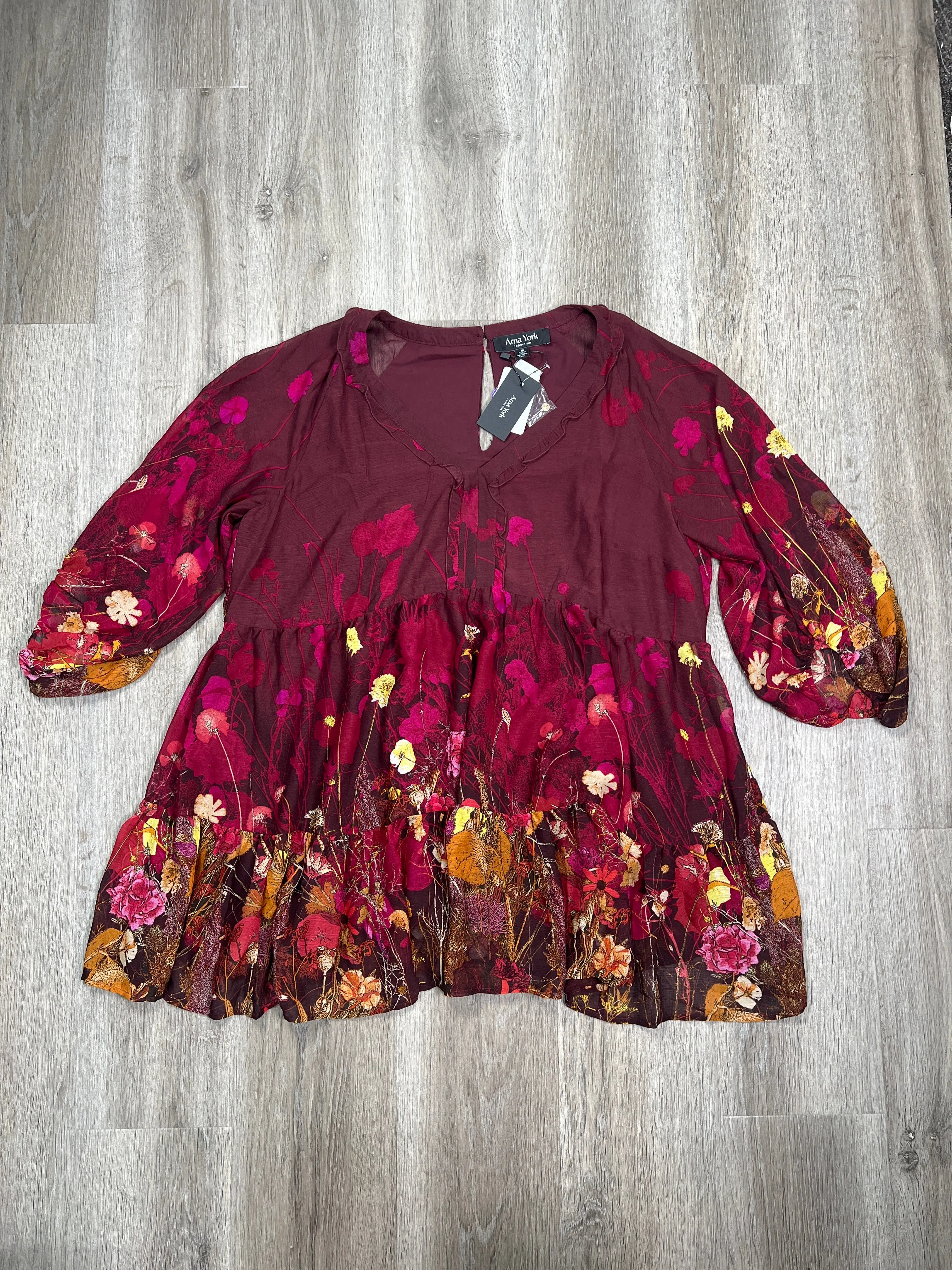 Floral Print Blouse 3/4 Sleeve ARNA YORK, Size Xxl