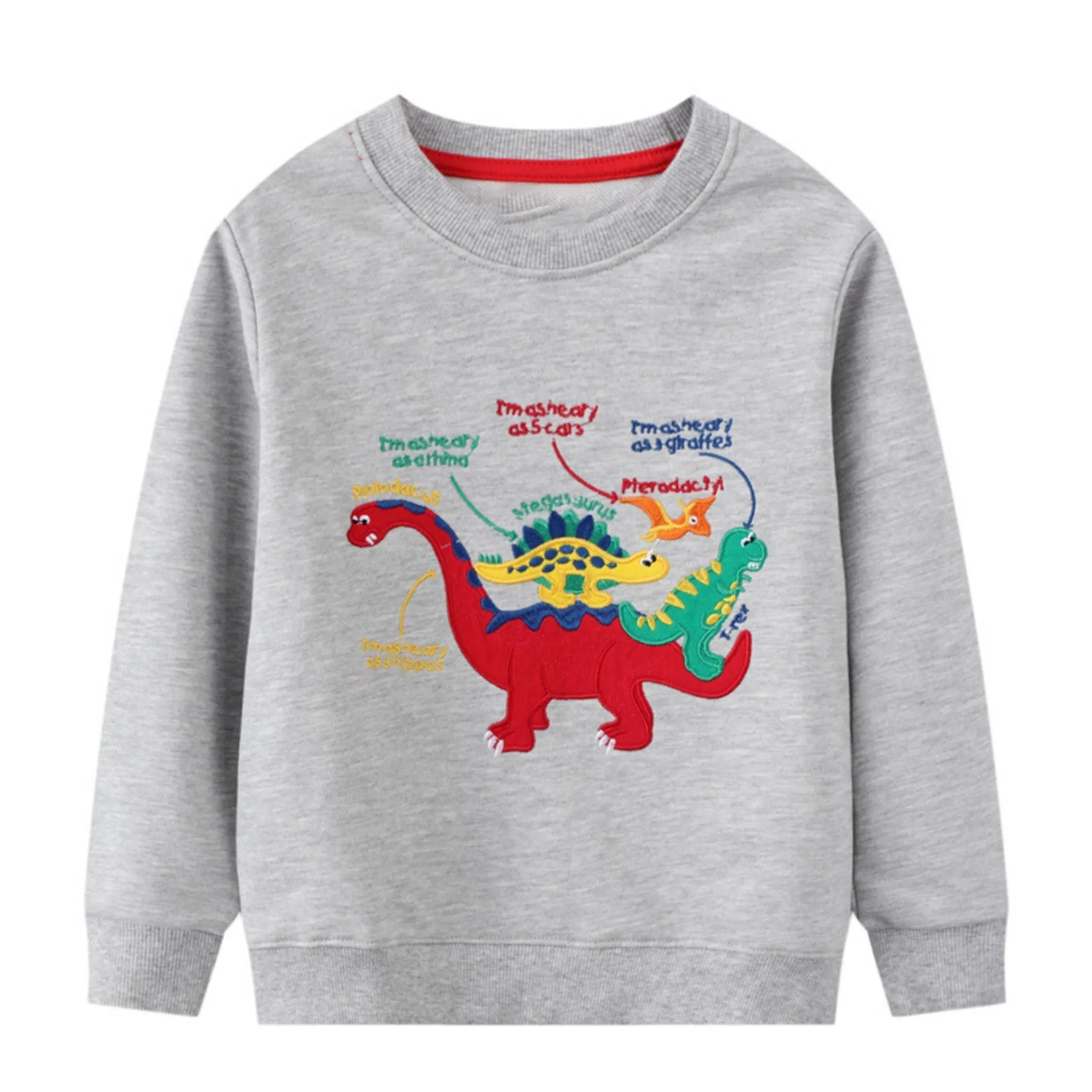 Full Sleeve Cute Dino Theme Boys Sweatshirt, Grey