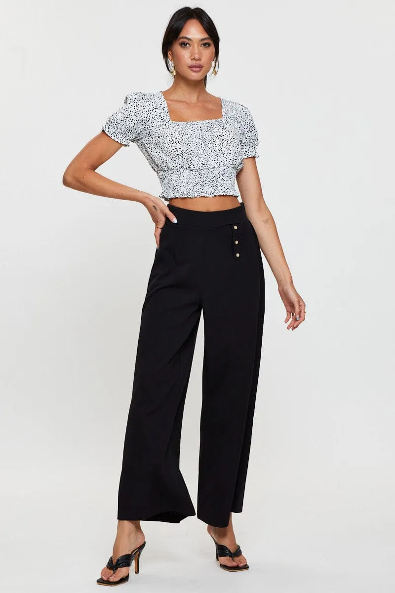 Geo Print Puff Sleeve Top Short Sleeve Crop