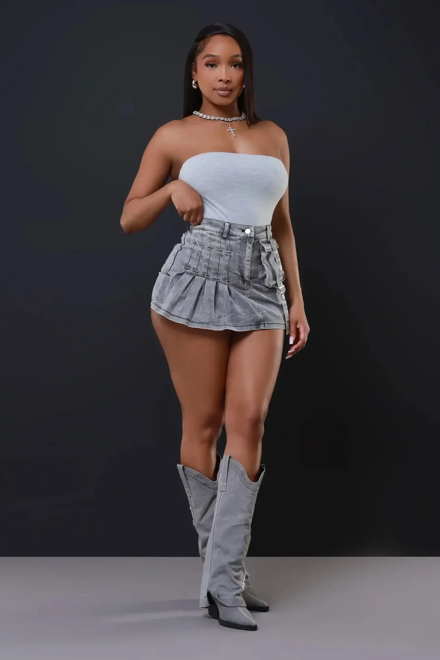 Grey Denim Skort