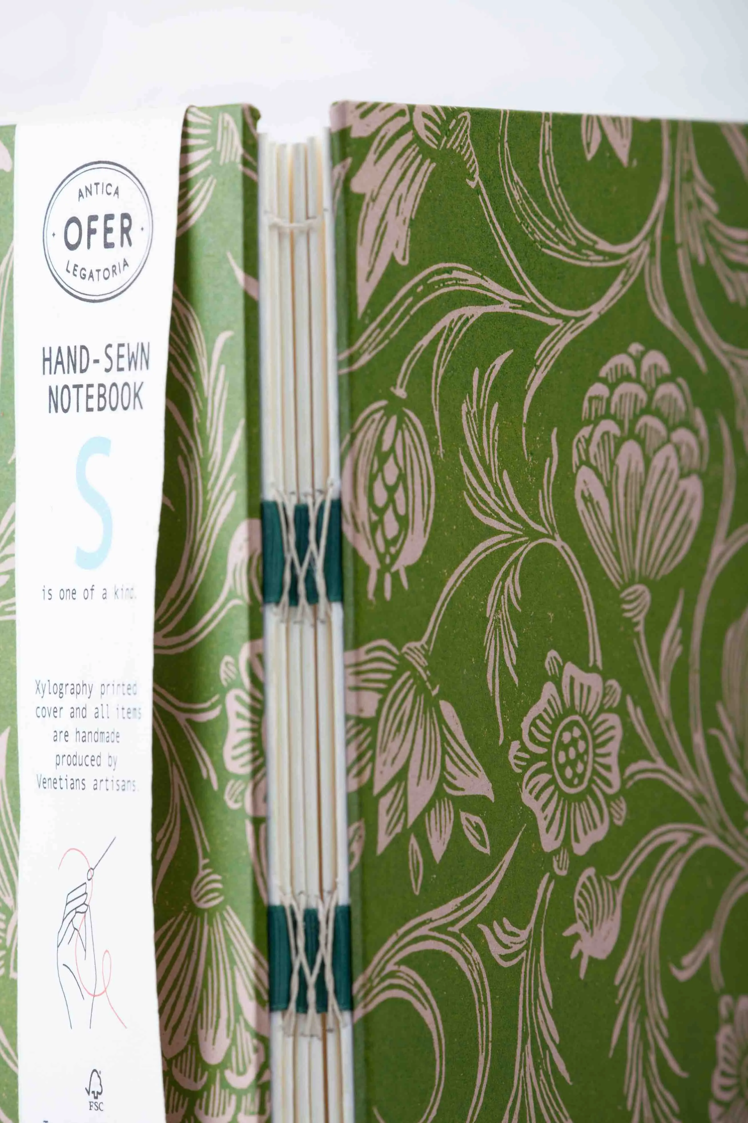 Hand-sewn Green Flower Design Notebook - Ofer