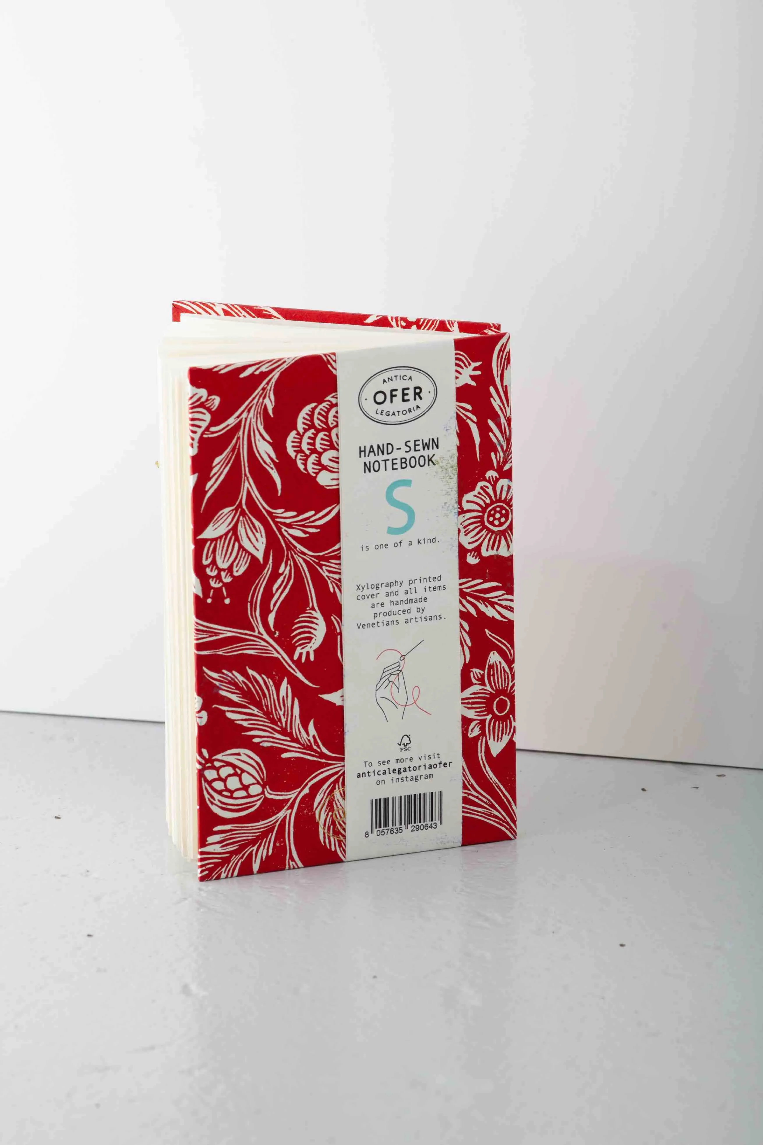 Hand-sewn Red Flower Design Notebook - Ofer