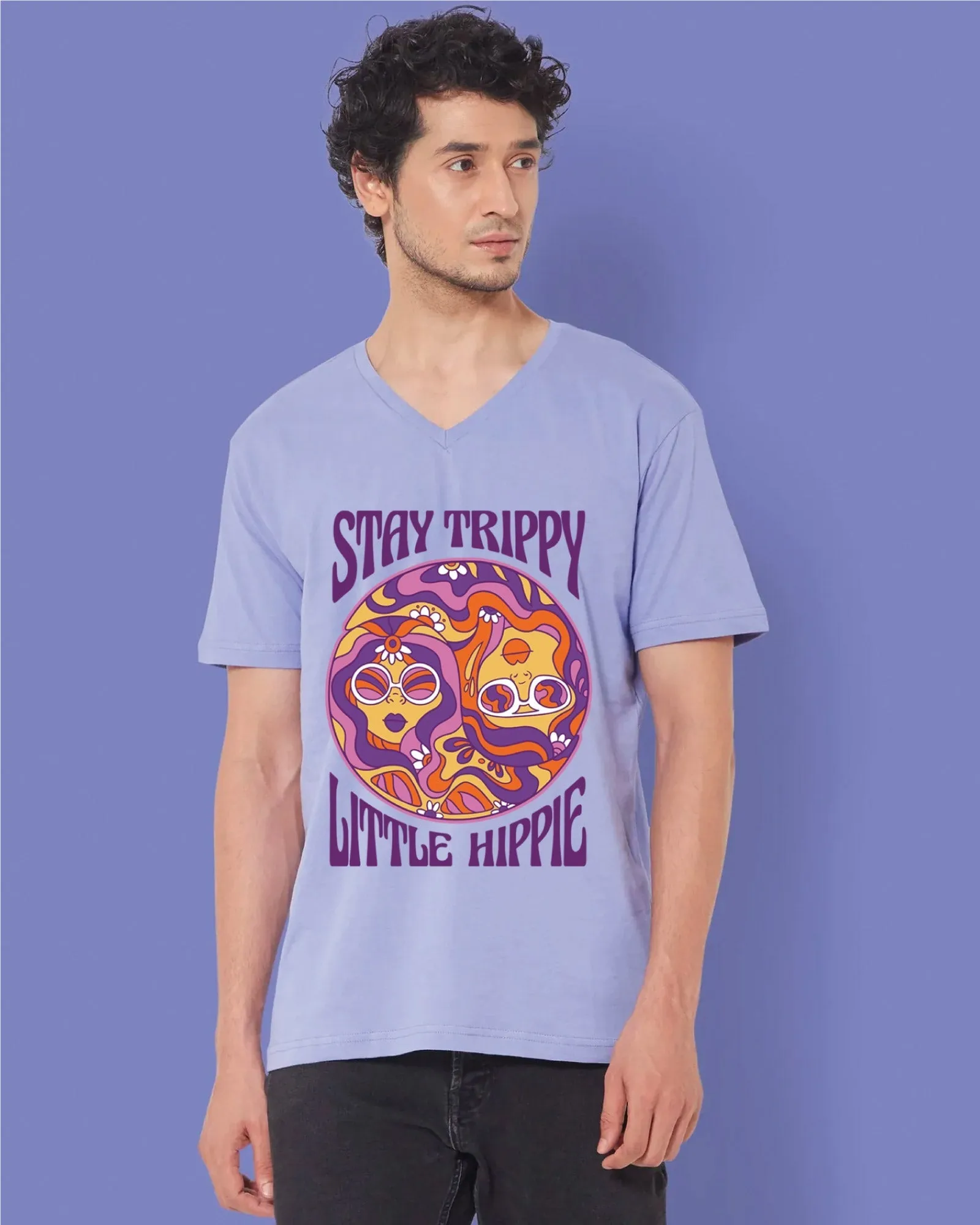 Hippie Trippy V Neck: Periwinkle