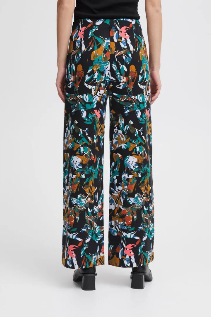 Ichi Kate Print Wide Leg Trouser-Multi Collage Flower-20119446