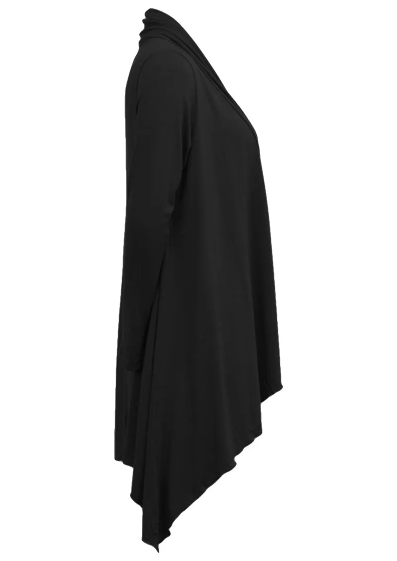 Irregular Hem Stretch Cardi Black