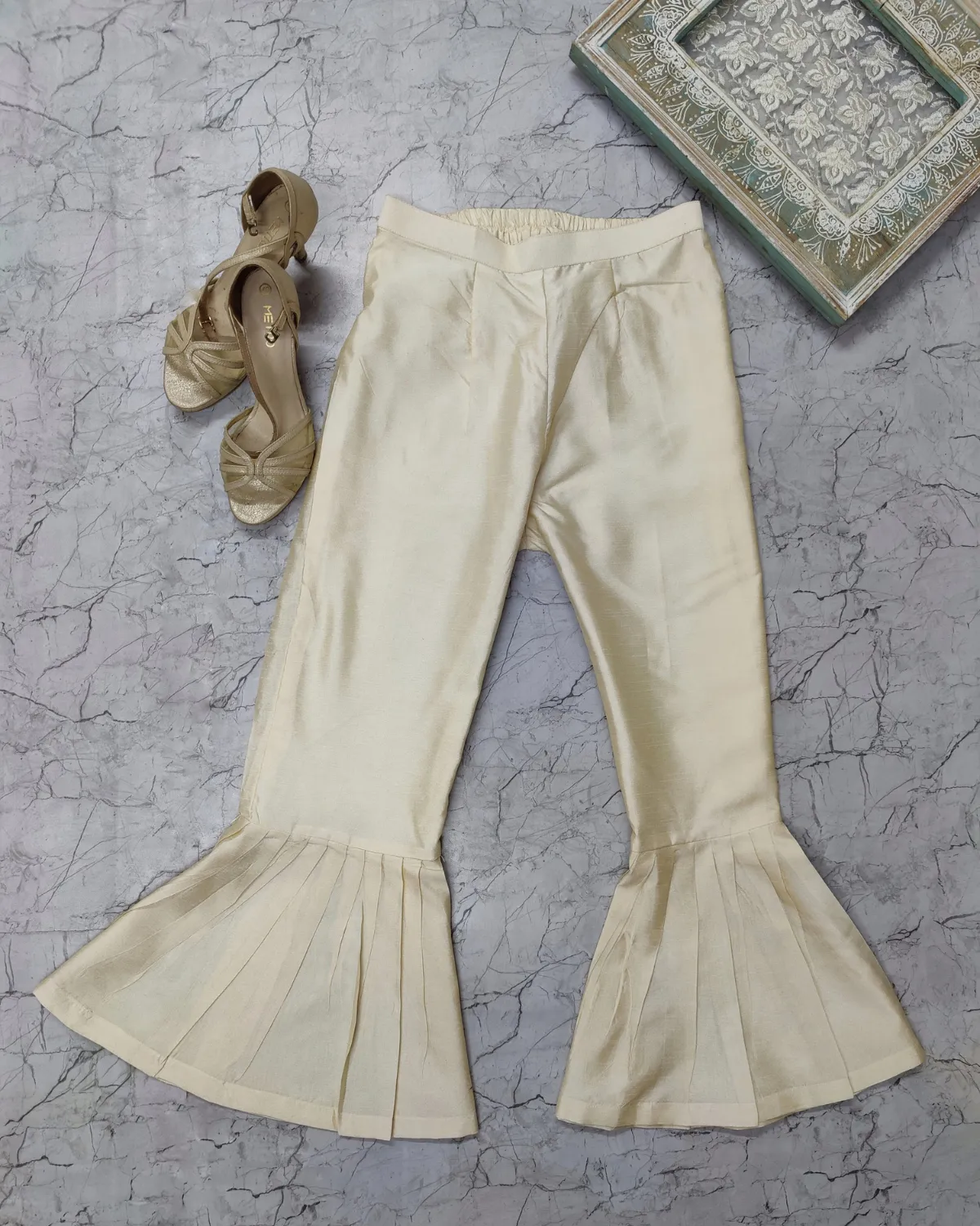 Ivory Pleated Silk Pants