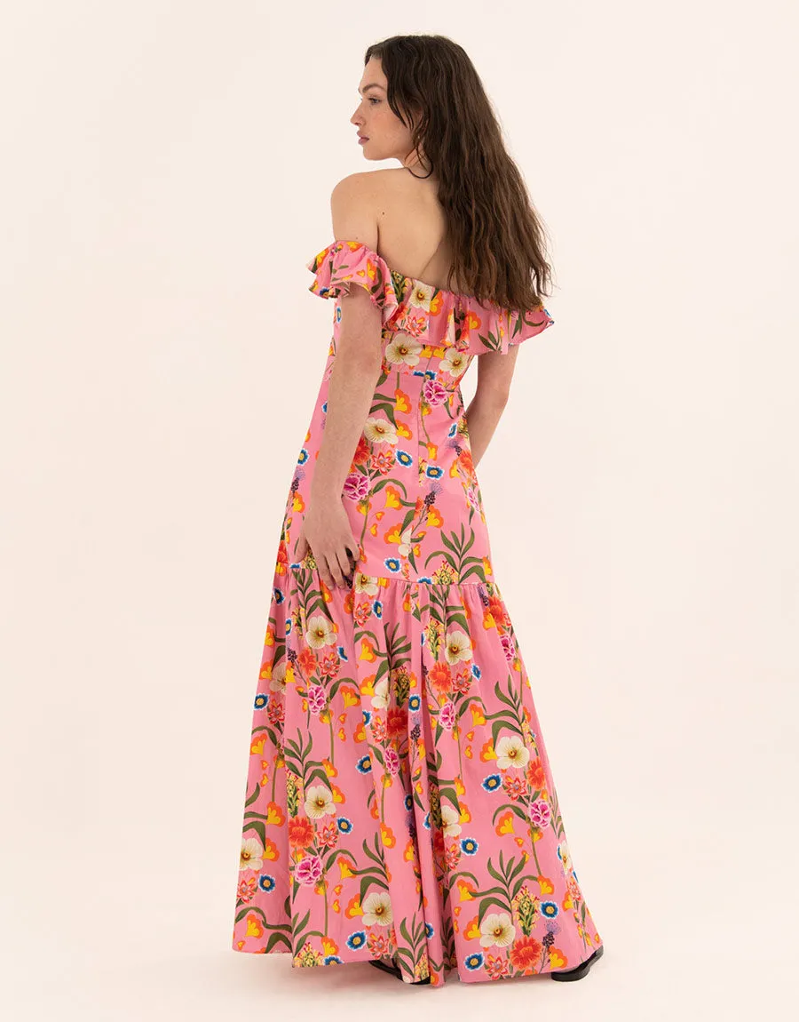 Jazella Cotton Maxi Dress - Vila Floral Pink