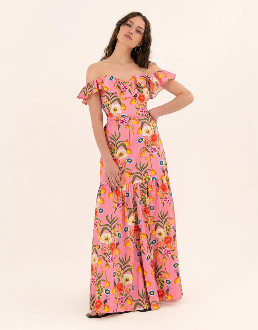 Jazella Cotton Maxi Dress - Vila Floral Pink