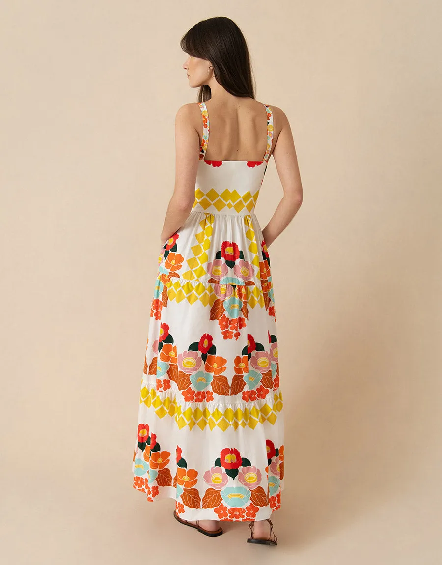 Jimena Cotton Maxi Dress - Astro Flower White - SALE