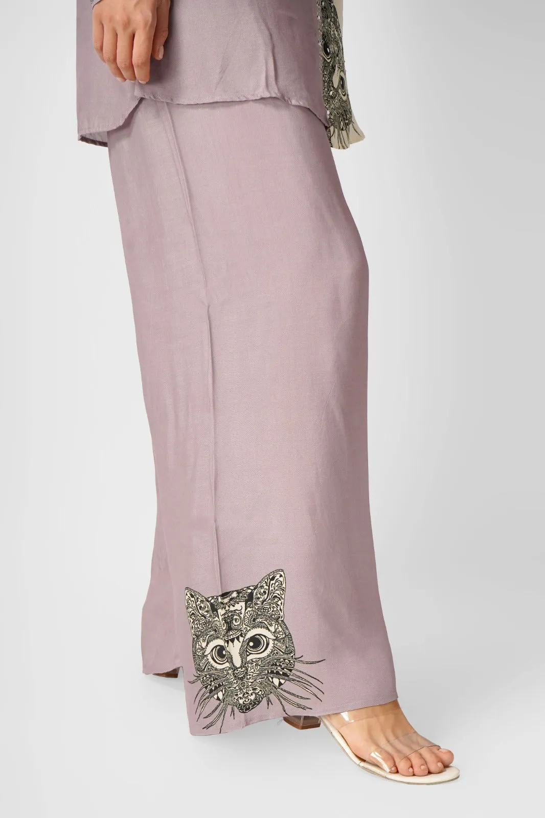 Lilac Muslin Cat Design Co ord Set