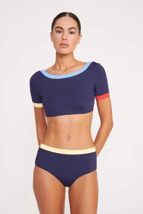 LILY SHORT SLEEVE BIKINI TOP | NAVY COLORBLOCK