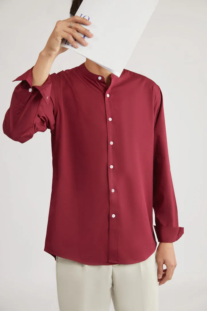 Mandarin Collar Long Sleeve Plain Shirt (Red or Pink) 6510