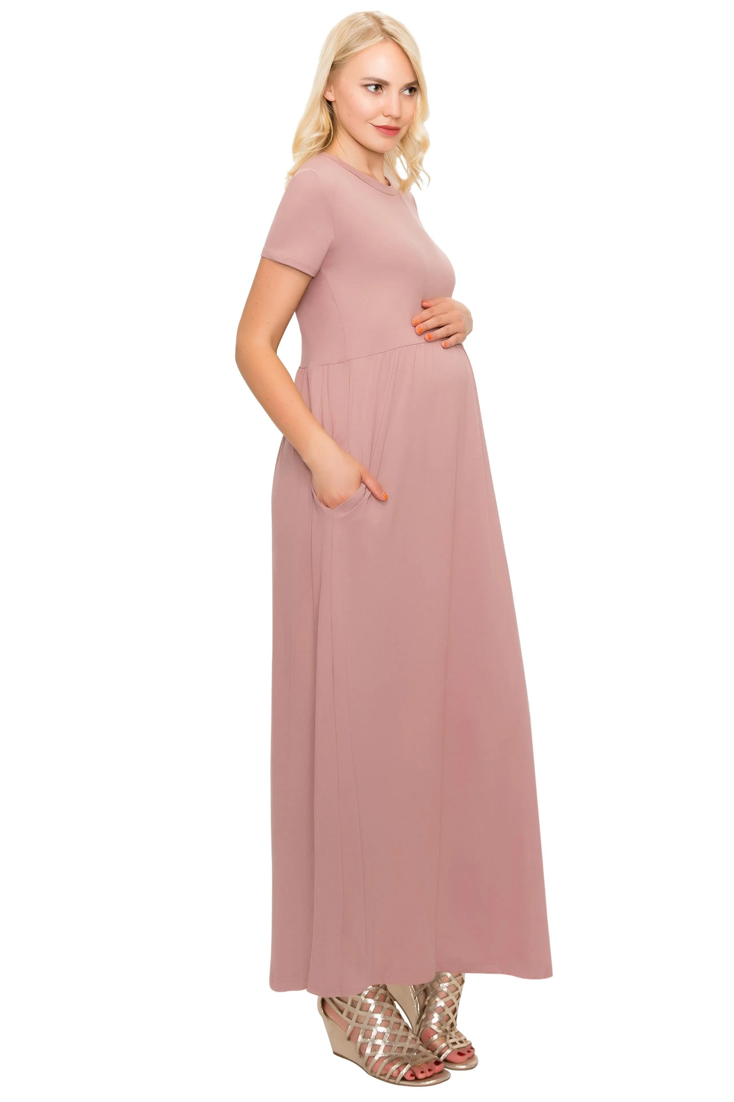 Maternity Maxi Dress -Short Sleeve Maternity Dress