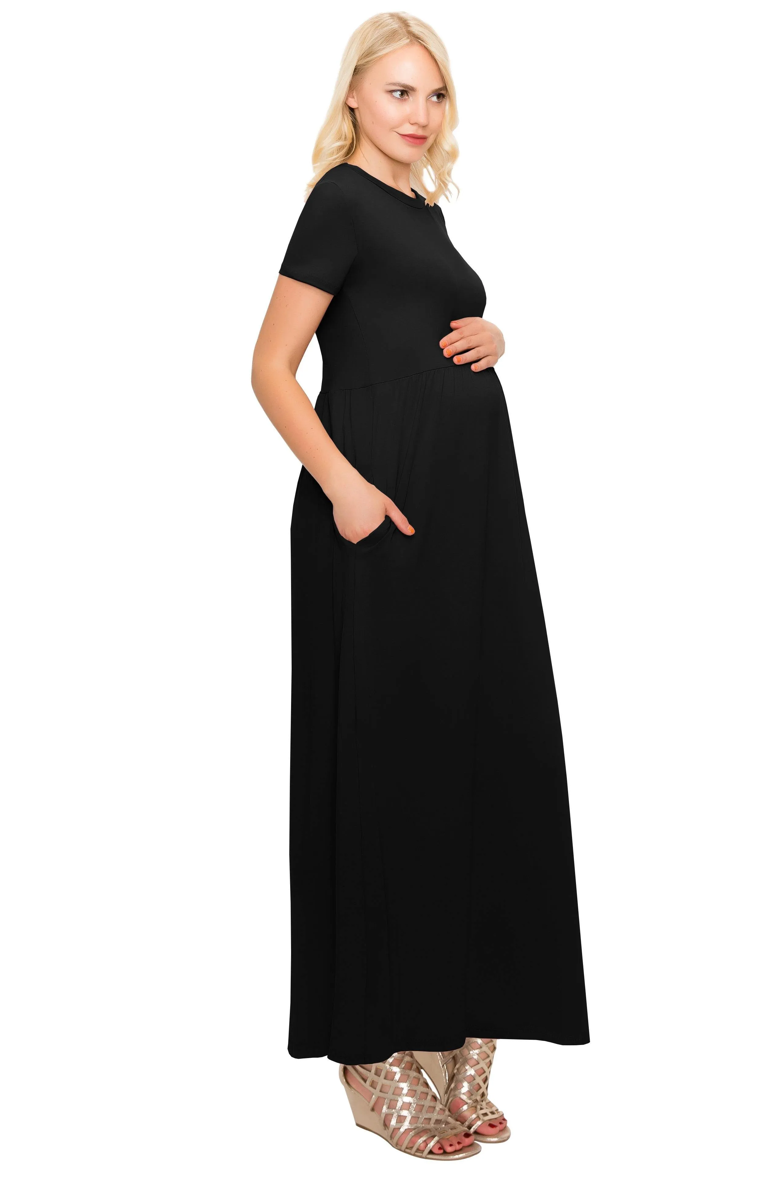 Maternity Maxi Dress -Short Sleeve Maternity Dress