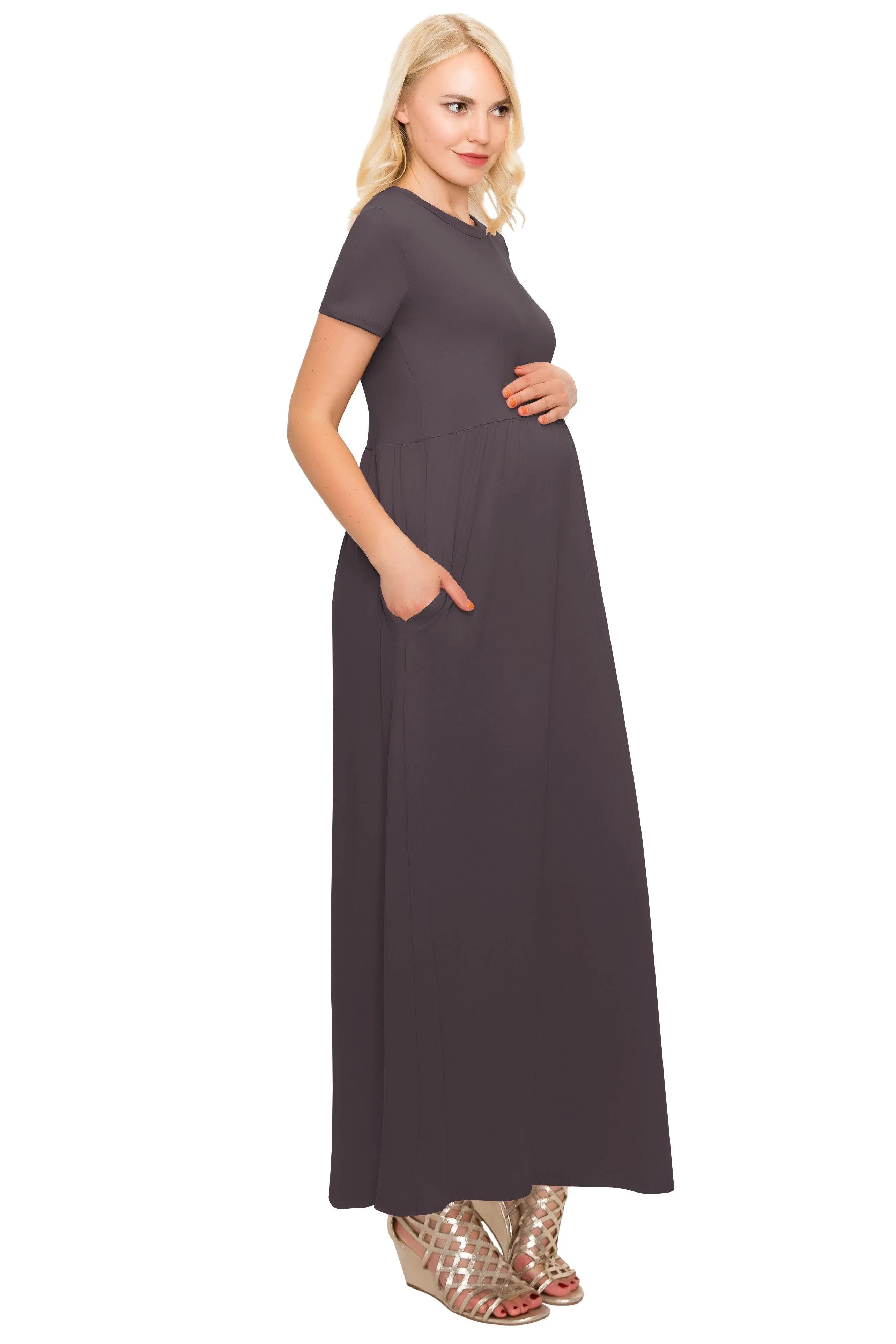 Maternity Maxi Dress -Short Sleeve Maternity Dress